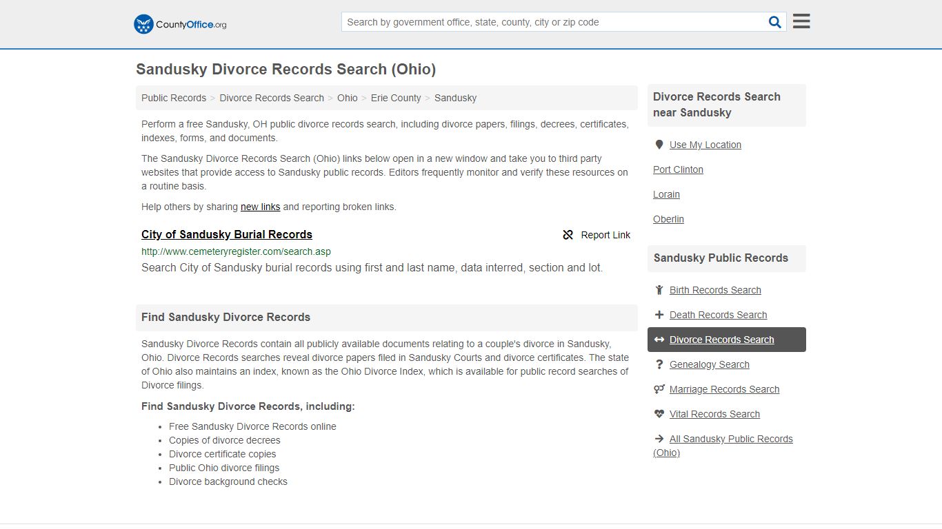 Divorce Records Search - Sandusky, OH (Divorce ...